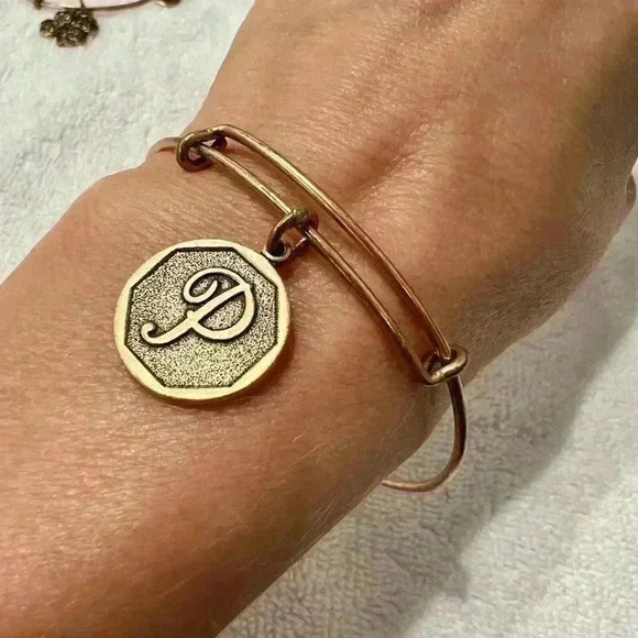 ALEX AND ANI Initial “P” Charm Bangle- Rafaelian Gold (mild discolor from wear) - Picture 3 of 5